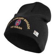 U.S. Army 30th Armored Brigade Symbol Embroidered 8 Inch Solid Knit Short Beanie Made in USA - Black OSFM