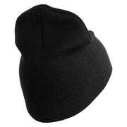 U.S. Army 30th Armored Brigade Symbol Embroidered 8 Inch Solid Knit Short Beanie Made in USA - Black OSFM