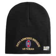 U.S. Army 30th Armored Brigade Symbol Embroidered 8 Inch Solid Knit Short Beanie Made in USA - Black OSFM