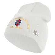 U.S. Army 30th Armored Brigade Symbol Embroidered 8 Inch Solid Knit Short Beanie Made in USA - White OSFM