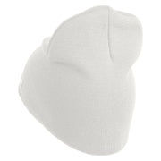 U.S. Army 30th Armored Brigade Symbol Embroidered 8 Inch Solid Knit Short Beanie Made in USA - White OSFM