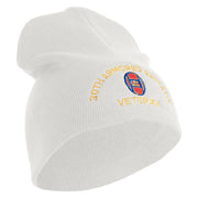 U.S. Army 30th Armored Brigade Symbol Embroidered 8 Inch Solid Knit Short Beanie Made in USA - White OSFM