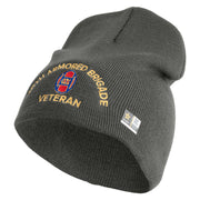 U.S. Army 30th Armored Brigade Symbol Embroidered 8 Inch Solid Knit Short Beanie Made in USA - Charcoal OSFM