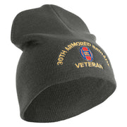U.S. Army 30th Armored Brigade Symbol Embroidered 8 Inch Solid Knit Short Beanie Made in USA - Charcoal OSFM