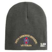 U.S. Army 30th Armored Brigade Symbol Embroidered 8 Inch Solid Knit Short Beanie Made in USA - Charcoal OSFM