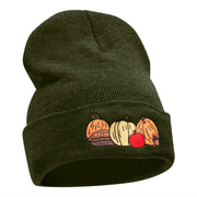 Harvest Pumpkin Patch Season Embroidered Long Knitted Beanie