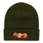 Harvest Pumpkin Patch Season Embroidered Long Knitted Beanie