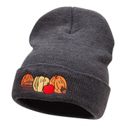 Harvest Pumpkin Patch Season Embroidered Long Knitted Beanie