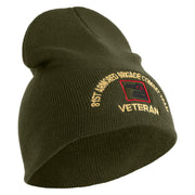 U.S. Army 81st Armored Brigade Combat Team Symbol Embroidered 8 Inch Solid Knit Short Beanie Made in USA - Olive OSFM