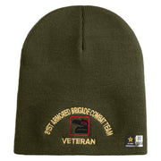 U.S. Army 81st Armored Brigade Combat Team Symbol Embroidered 8 Inch Solid Knit Short Beanie Made in USA - Olive OSFM