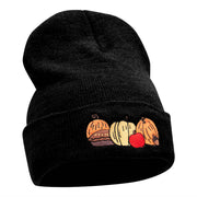 Harvest Pumpkin Patch Season Embroidered Long Knitted Beanie