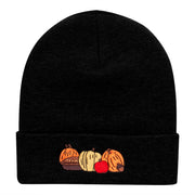 Harvest Pumpkin Patch Season Embroidered Long Knitted Beanie