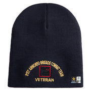 U.S. Army 81st Armored Brigade Combat Team Symbol Embroidered 8 Inch Solid Knit Short Beanie Made in USA - Navy OSFM