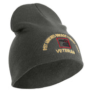U.S. Army 81st Armored Brigade Combat Team Symbol Embroidered 8 Inch Solid Knit Short Beanie Made in USA - Charcoal OSFM