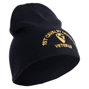 U.S. Army 1st Cavalry Division Symbol Embroidered 8 Inch Solid Knit Short Beanie Made in USA - Navy OSFM