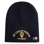 U.S. Army 1st Cavalry Division Symbol Embroidered 8 Inch Solid Knit Short Beanie Made in USA - Navy OSFM