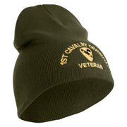 U.S. Army 1st Cavalry Division Symbol Embroidered 8 Inch Solid Knit Short Beanie Made in USA - Olive OSFM