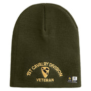 U.S. Army 1st Cavalry Division Symbol Embroidered 8 Inch Solid Knit Short Beanie Made in USA - Olive OSFM