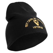 U.S. Army 1st Cavalry Division Symbol Embroidered 8 Inch Solid Knit Short Beanie Made in USA - Black OSFM