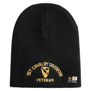 U.S. Army 1st Cavalry Division Symbol Embroidered 8 Inch Solid Knit Short Beanie Made in USA - Black OSFM