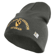 U.S. Army 1st Cavalry Division Symbol Embroidered 8 Inch Solid Knit Short Beanie Made in USA - Charcoal OSFM