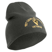 U.S. Army 1st Cavalry Division Symbol Embroidered 8 Inch Solid Knit Short Beanie Made in USA - Charcoal OSFM