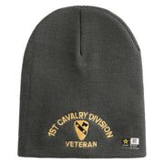 U.S. Army 1st Cavalry Division Symbol Embroidered 8 Inch Solid Knit Short Beanie Made in USA - Charcoal OSFM