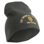 U.S. Army 1st Infantry Division Symbol Embroidered 8 Inch Solid Knit Short Beanie Made in USA - Charcoal OSFM