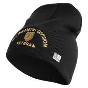 U.S. Army 1st Infantry Division Symbol Embroidered 8 Inch Solid Knit Short Beanie Made in USA - Black OSFM