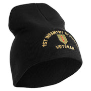 U.S. Army 1st Infantry Division Symbol Embroidered 8 Inch Solid Knit Short Beanie Made in USA - Black OSFM