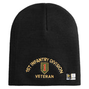U.S. Army 1st Infantry Division Symbol Embroidered 8 Inch Solid Knit Short Beanie Made in USA - Black OSFM