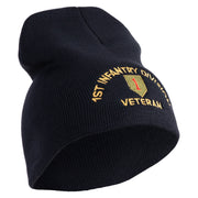 U.S. Army 1st Infantry Division Symbol Embroidered 8 Inch Solid Knit Short Beanie Made in USA - navy OSFM