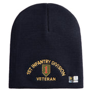 U.S. Army 1st Infantry Division Symbol Embroidered 8 Inch Solid Knit Short Beanie Made in USA - navy OSFM