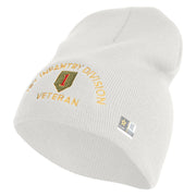 U.S. Army 1st Infantry Division Symbol Embroidered 8 Inch Solid Knit Short Beanie Made in USA - White OSFM
