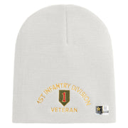 U.S. Army 1st Infantry Division Symbol Embroidered 8 Inch Solid Knit Short Beanie Made in USA - White OSFM