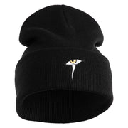 Mysterious Eye Embroidered 12" Long Knitted Beanie - Black OSFM