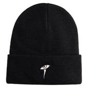 Mysterious Eye Embroidered 12" Long Knitted Beanie - Black OSFM