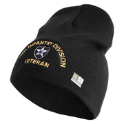 U.S. Army 2nd Infantry Division Symbol Embroidered 8 Inch Solid Knit Short Beanie Made in USA - Black OSFM