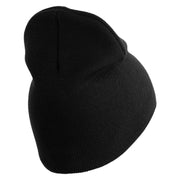 U.S. Army 2nd Infantry Division Symbol Embroidered 8 Inch Solid Knit Short Beanie Made in USA - Black OSFM