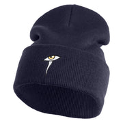 Mysterious Eye Embroidered 12" Long Knitted Beanie - Navy OSFM