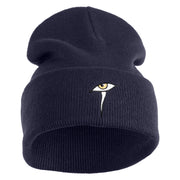 Mysterious Eye Embroidered 12" Long Knitted Beanie - Navy OSFM