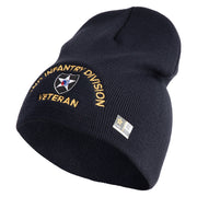 U.S. Army 2nd Infantry Division Symbol Embroidered 8 Inch Solid Knit Short Beanie Made in USA - navy OSFM