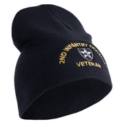 U.S. Army 2nd Infantry Division Symbol Embroidered 8 Inch Solid Knit Short Beanie Made in USA - navy OSFM