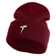 Mysterious Eye Embroidered 12" Long Knitted Beanie - Maroon OSFM