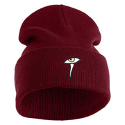 Mysterious Eye Embroidered 12" Long Knitted Beanie - Maroon OSFM