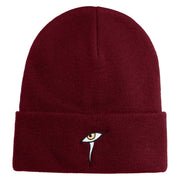 Mysterious Eye Embroidered 12" Long Knitted Beanie - Maroon OSFM