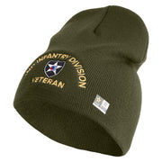 U.S. Army 2nd Infantry Division Symbol Embroidered 8 Inch Solid Knit Short Beanie Made in USA - Olive OSFM