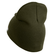 U.S. Army 2nd Infantry Division Symbol Embroidered 8 Inch Solid Knit Short Beanie Made in USA - Olive OSFM