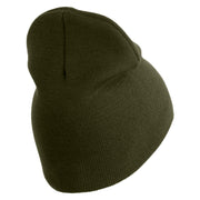 U.S. Army 2nd Infantry Division Symbol Embroidered 8 Inch Solid Knit Short Beanie Made in USA - Olive OSFM