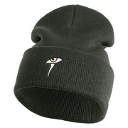 Mysterious Eye Embroidered 12" Long Knitted Beanie - Dark Grey OSFM